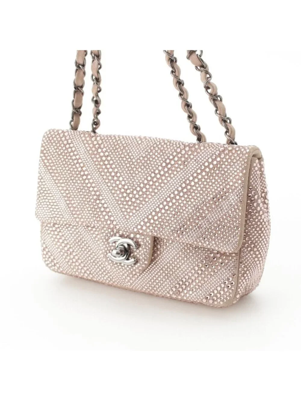Chanel Rhinestone CC Logo Turnlock Swarovski Chain Shoulder Bag Pink